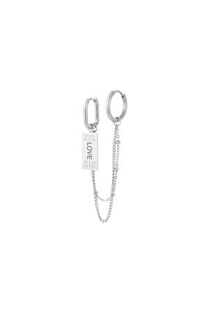 Earrings with chain and love charm Silver Stainless Steel h5 