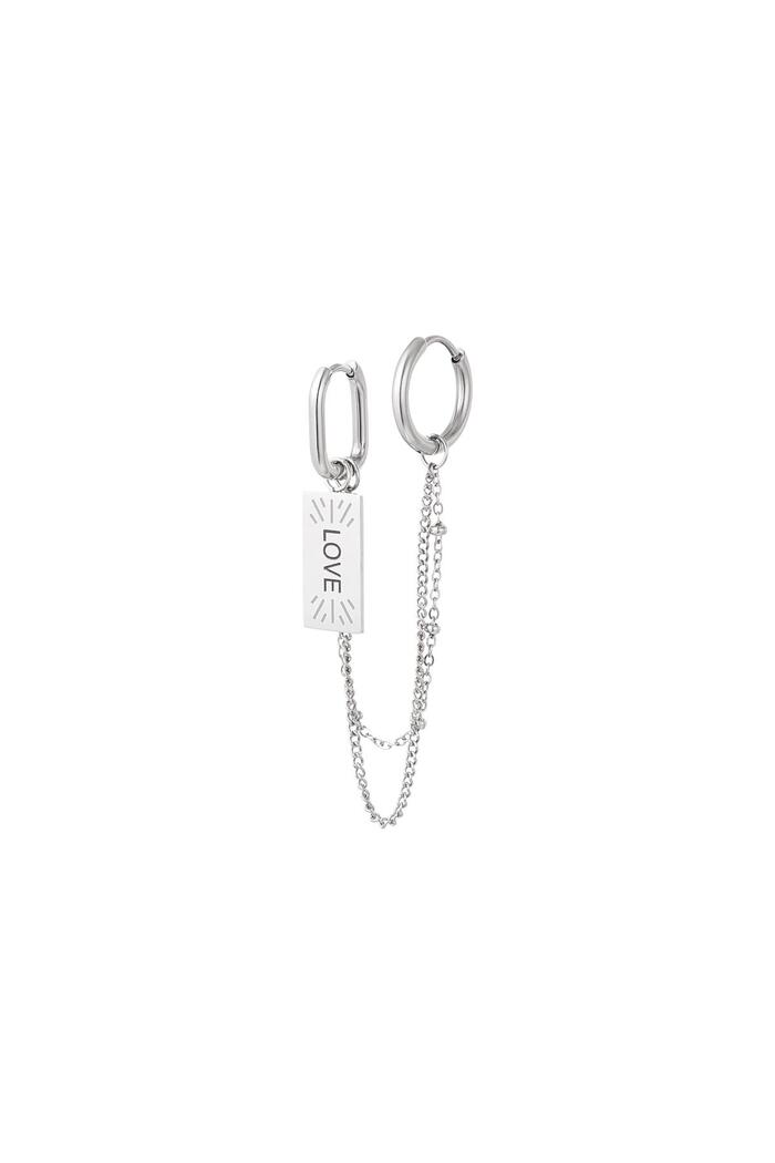 Earrings with chain and love charm Silver Stainless Steel 
