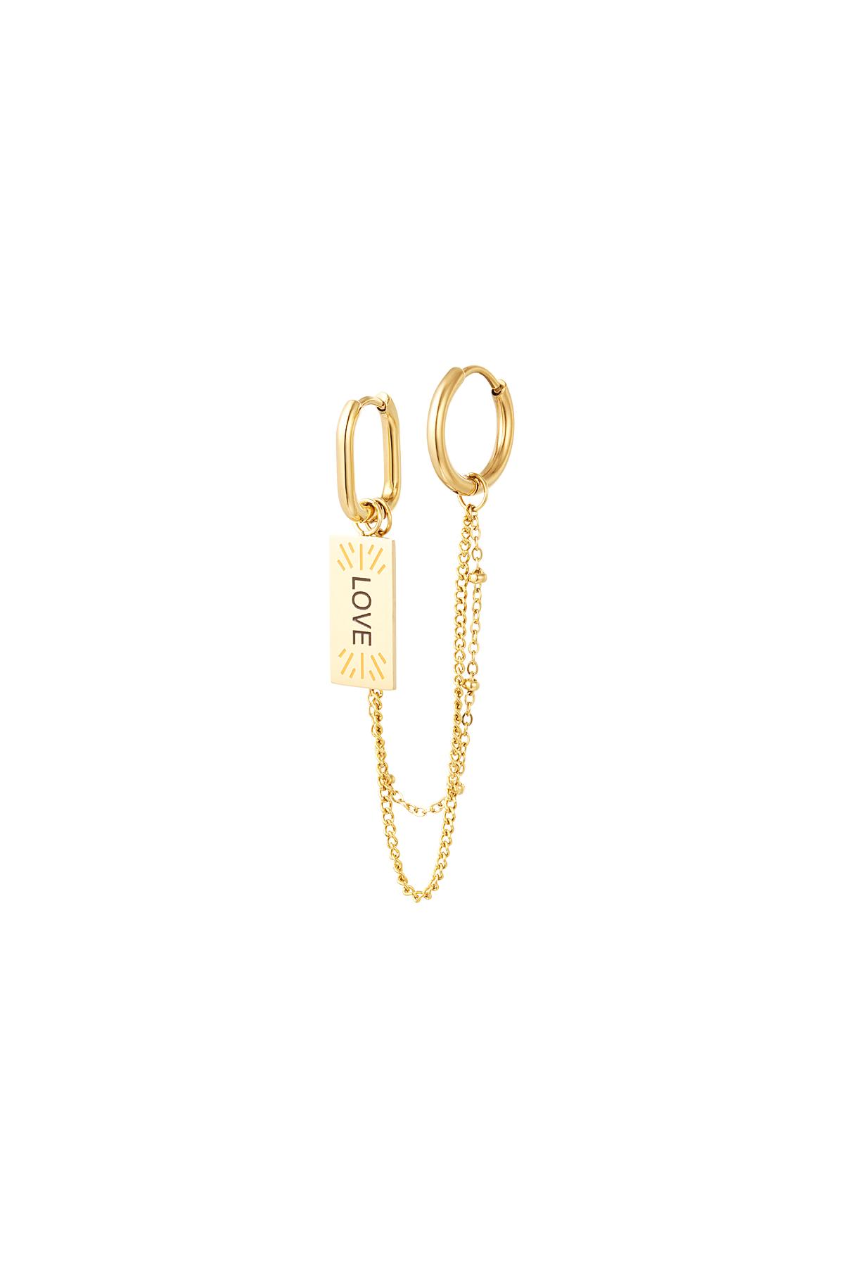 Earrings with chain and love charm Gold Stainless Steel