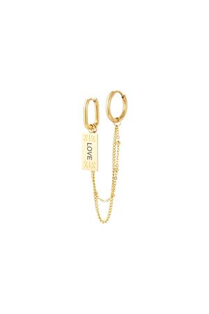 Earrings with chain and love charm Gold Stainless Steel h5 