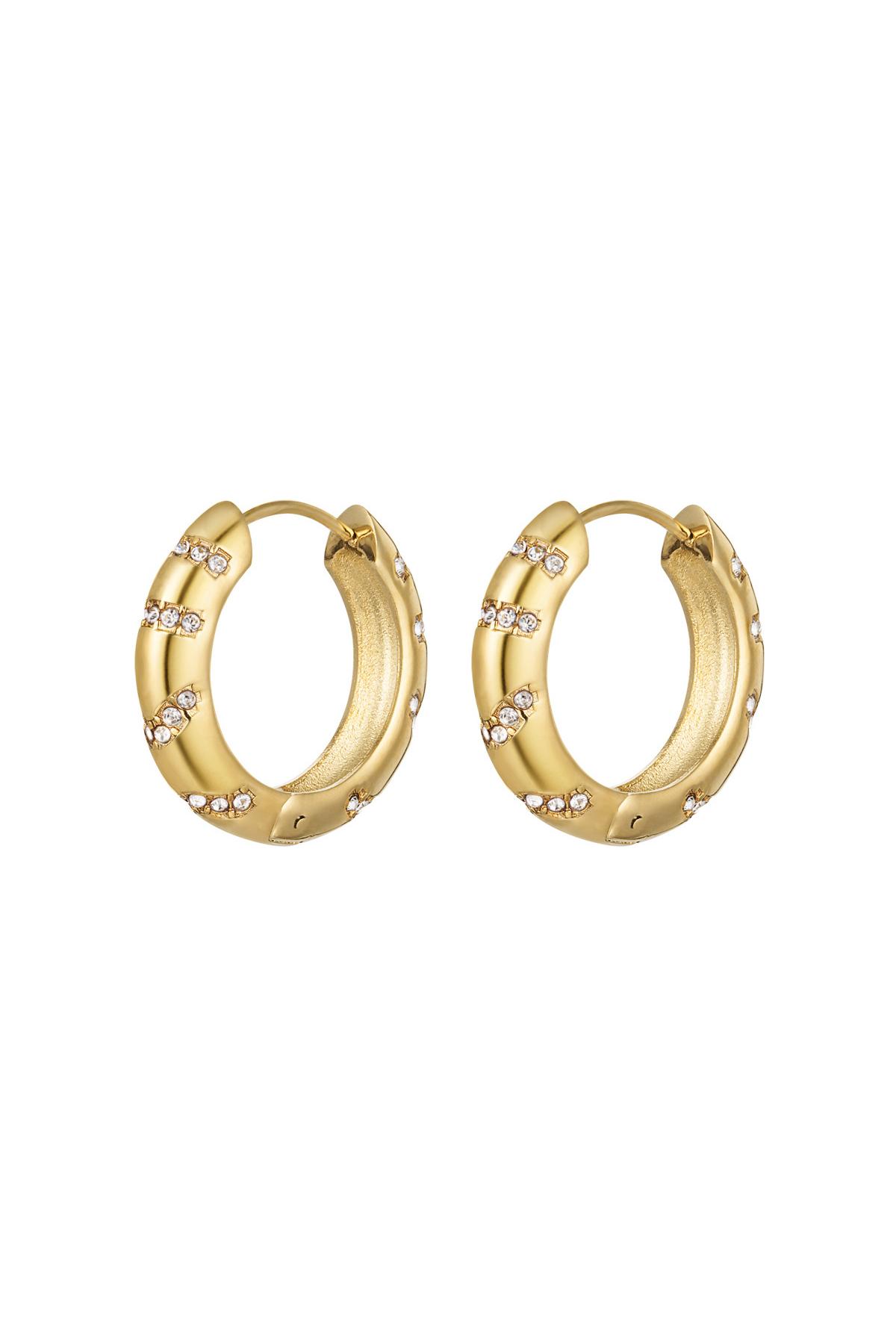 Earrings rhinestone stripes Gold Stainless Steel