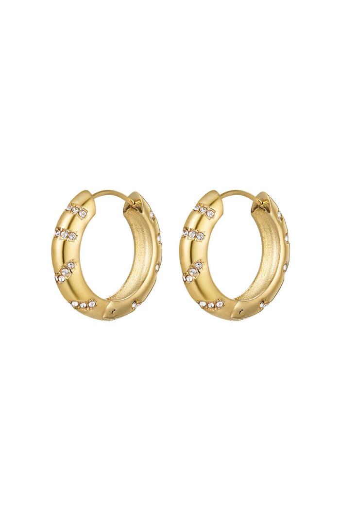 Earrings rhinestone stripes Gold Stainless Steel 
