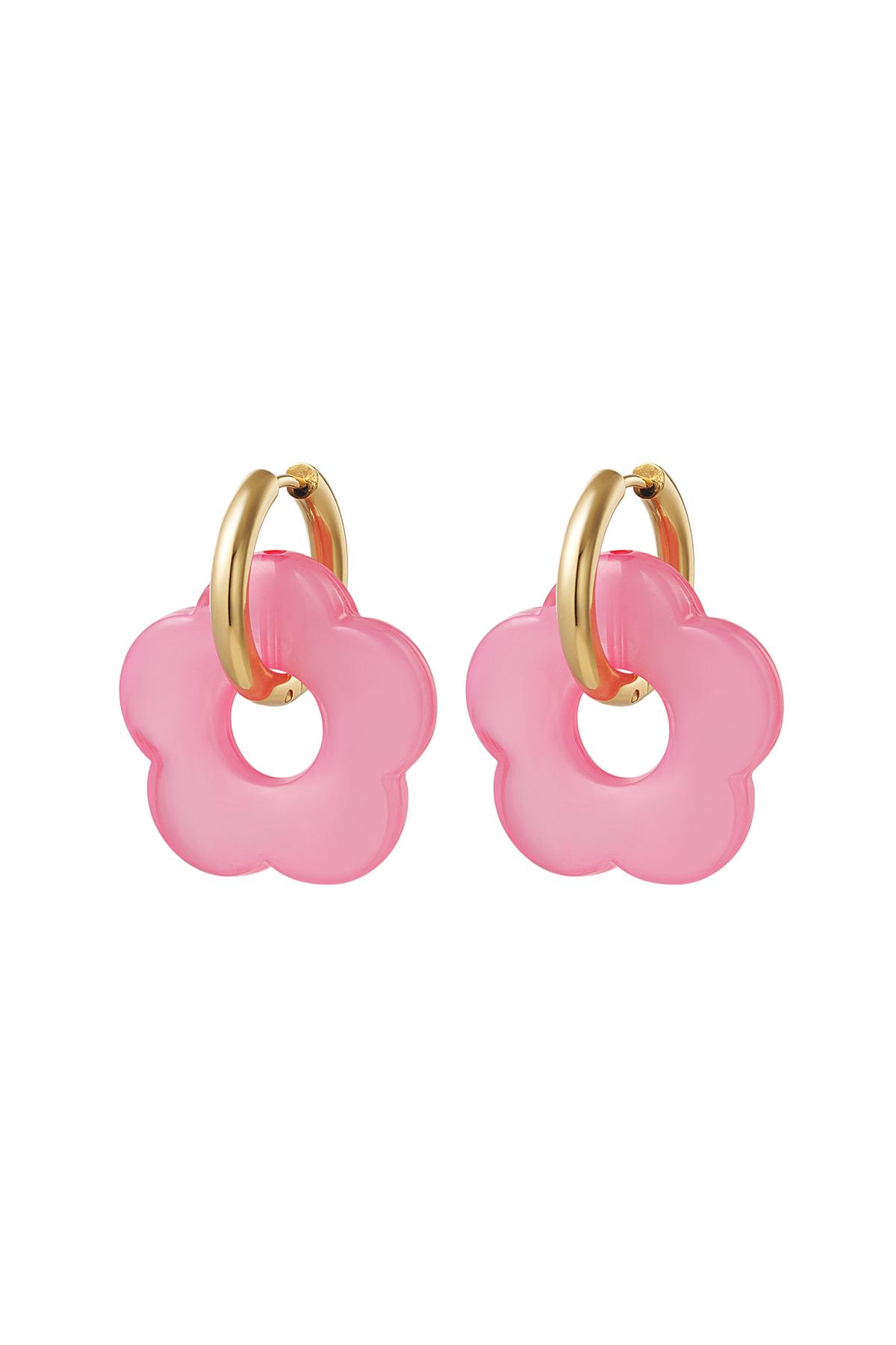 Boucles d'oreilles avec breloque grosse fleur Rose & Couleur or Acier inoxydable h5 