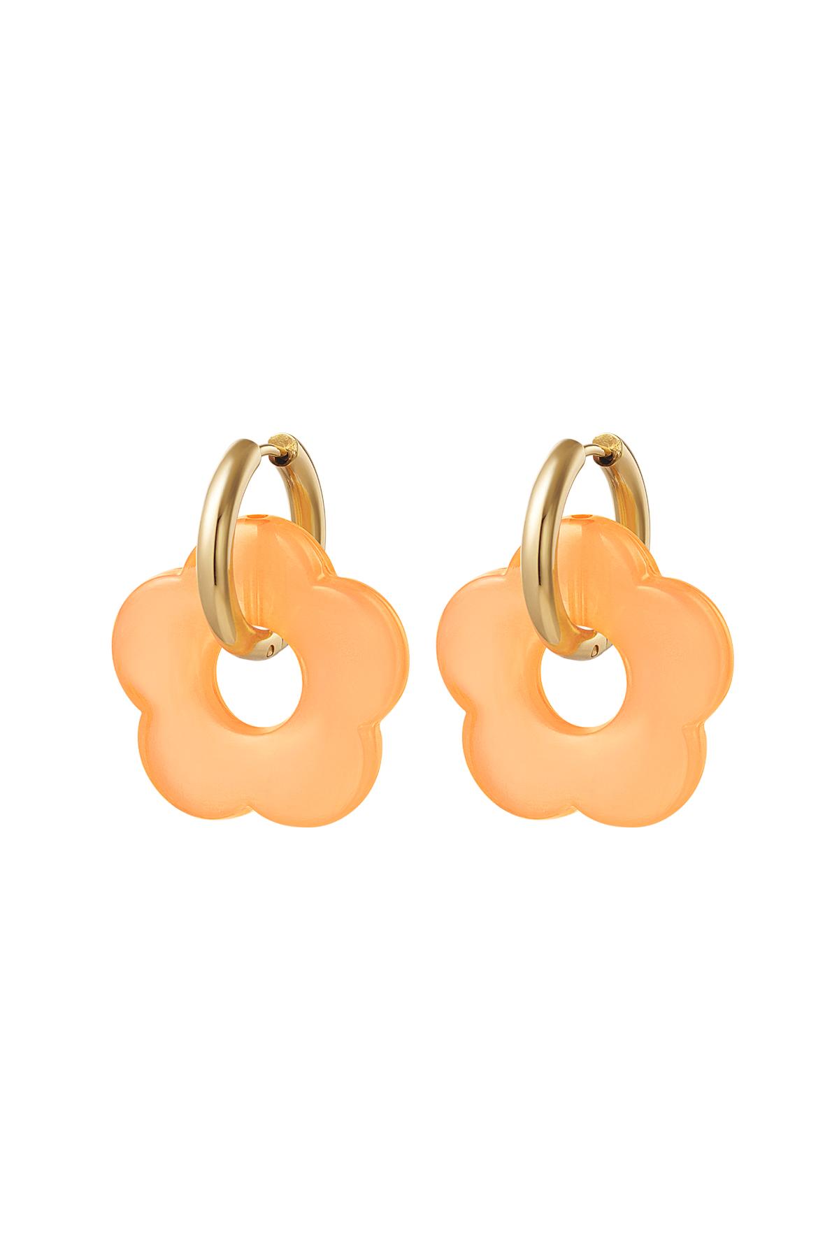 Boucles d'oreilles avec breloque grosse fleur Couleur orange & Couleur or Acier inoxydable h5 