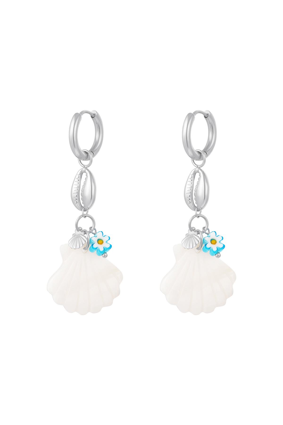 Blue daisy sea shell earrings - Beach collection Silver Stainless Steel h5 