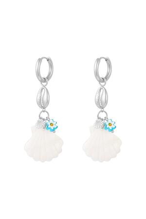 Blue daisy sea shell earrings - Beach collection Silver Stainless Steel h5 