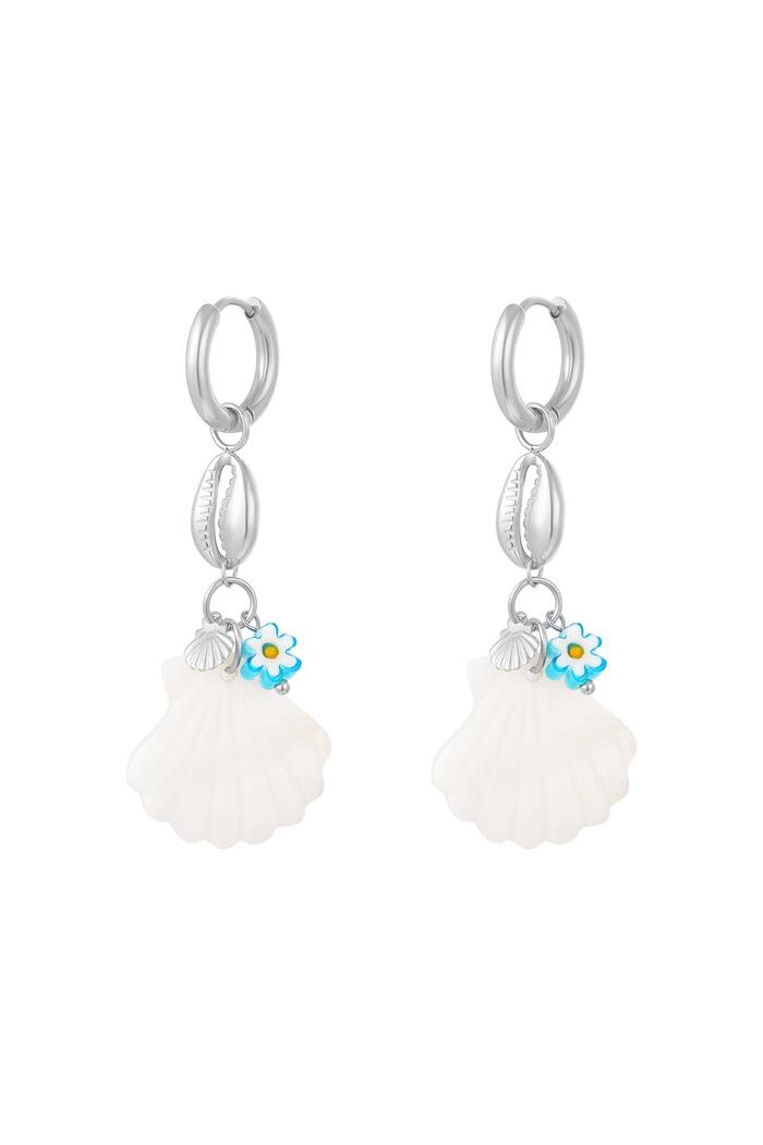 Blue daisy sea shell earrings - Beach collection Silver Stainless Steel 