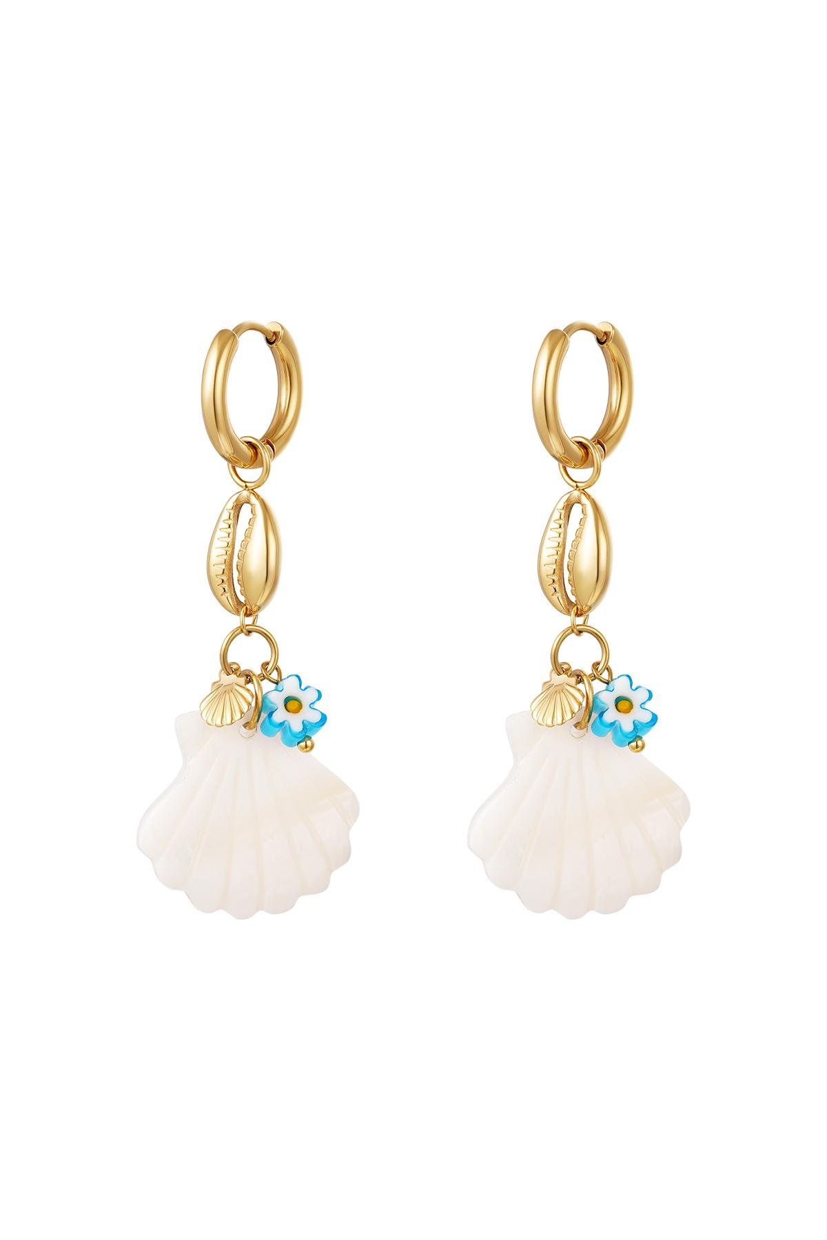 Blue daisy sea shell earrings - Beach collection Gold Stainless Steel h5 