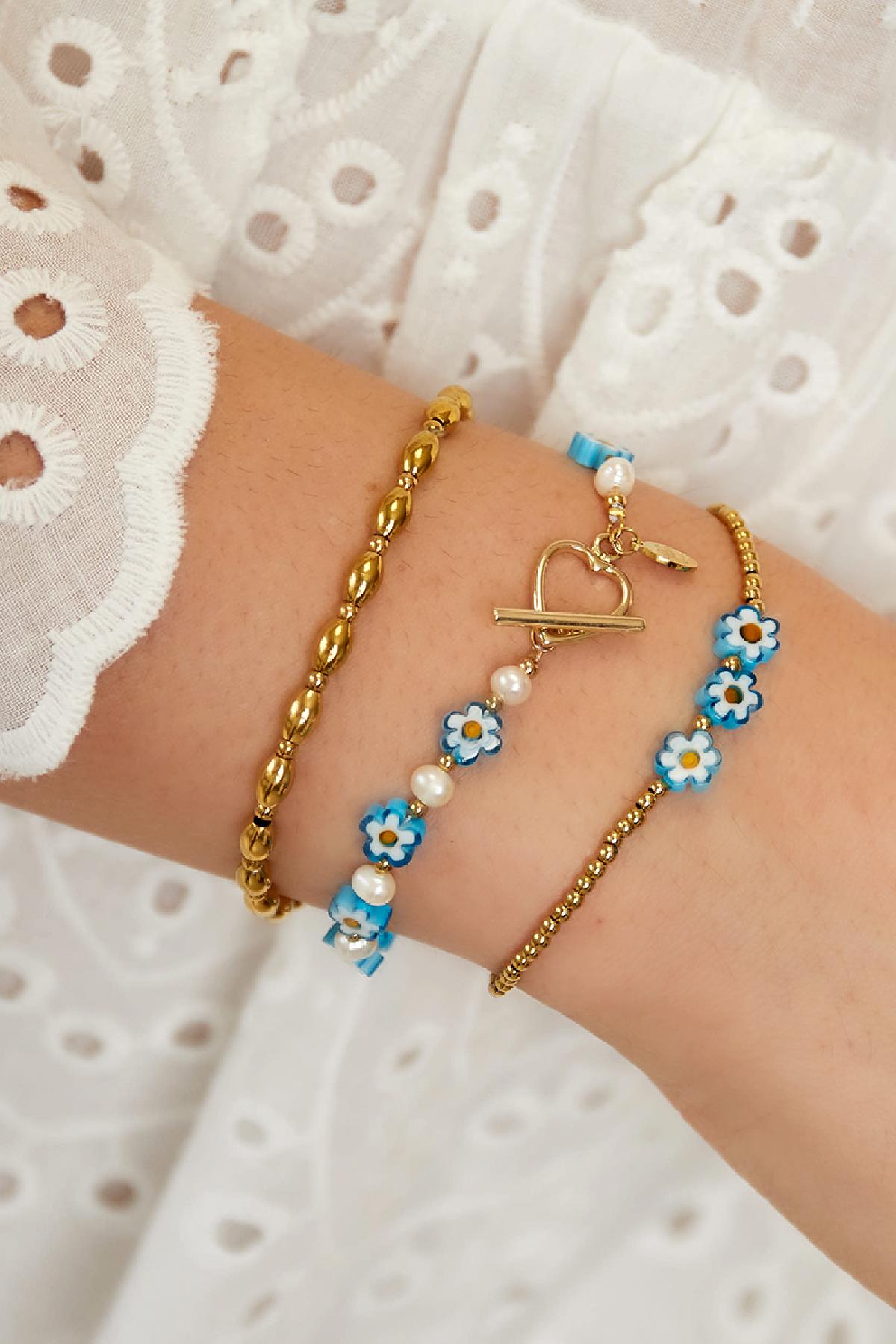 Small daisy bracelet - Beach collection Blue & Gold Color Stainless Steel