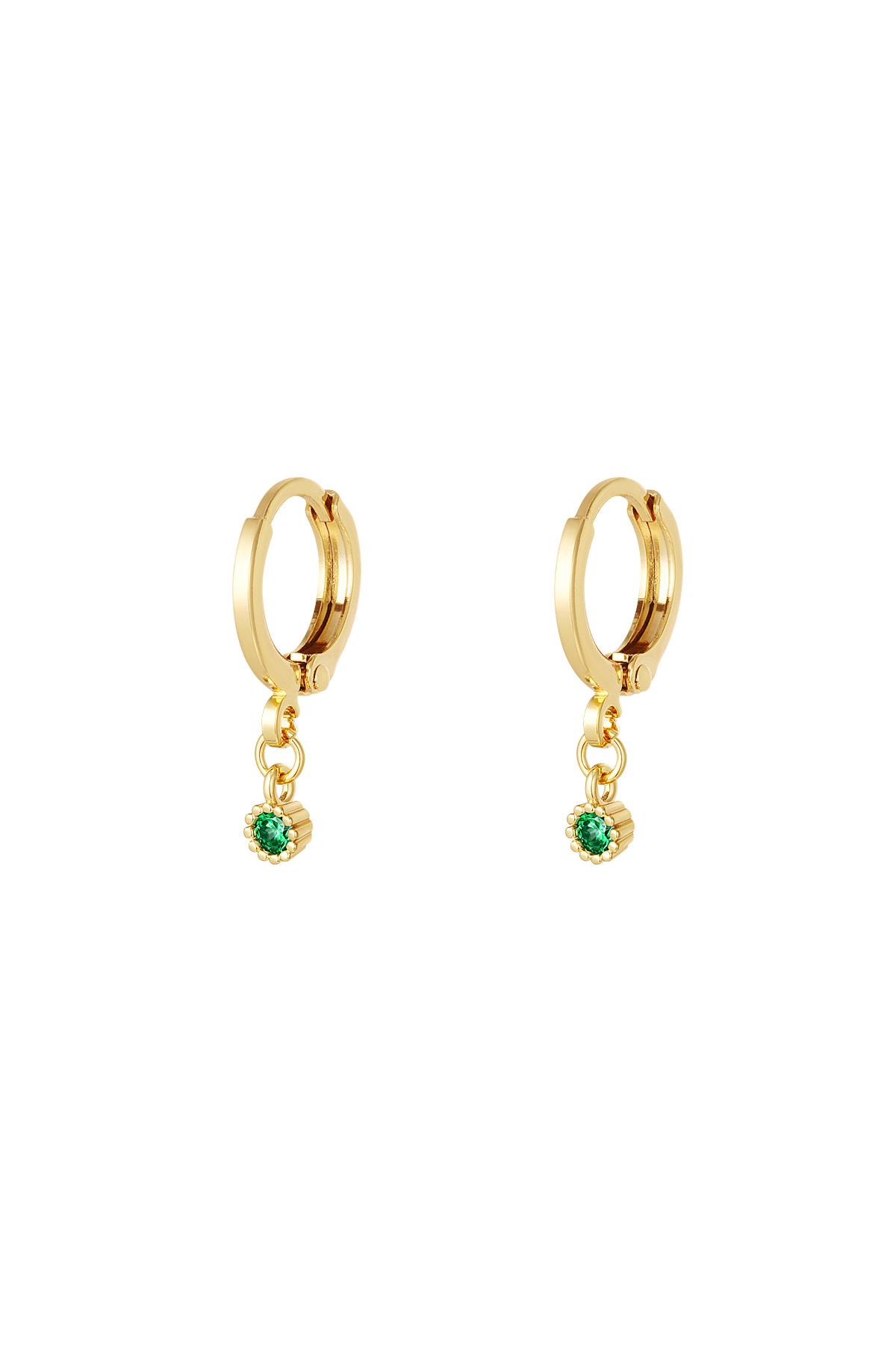 Earrings with zircon pendant - Sparkle Collection Green &amp; Gold Copper