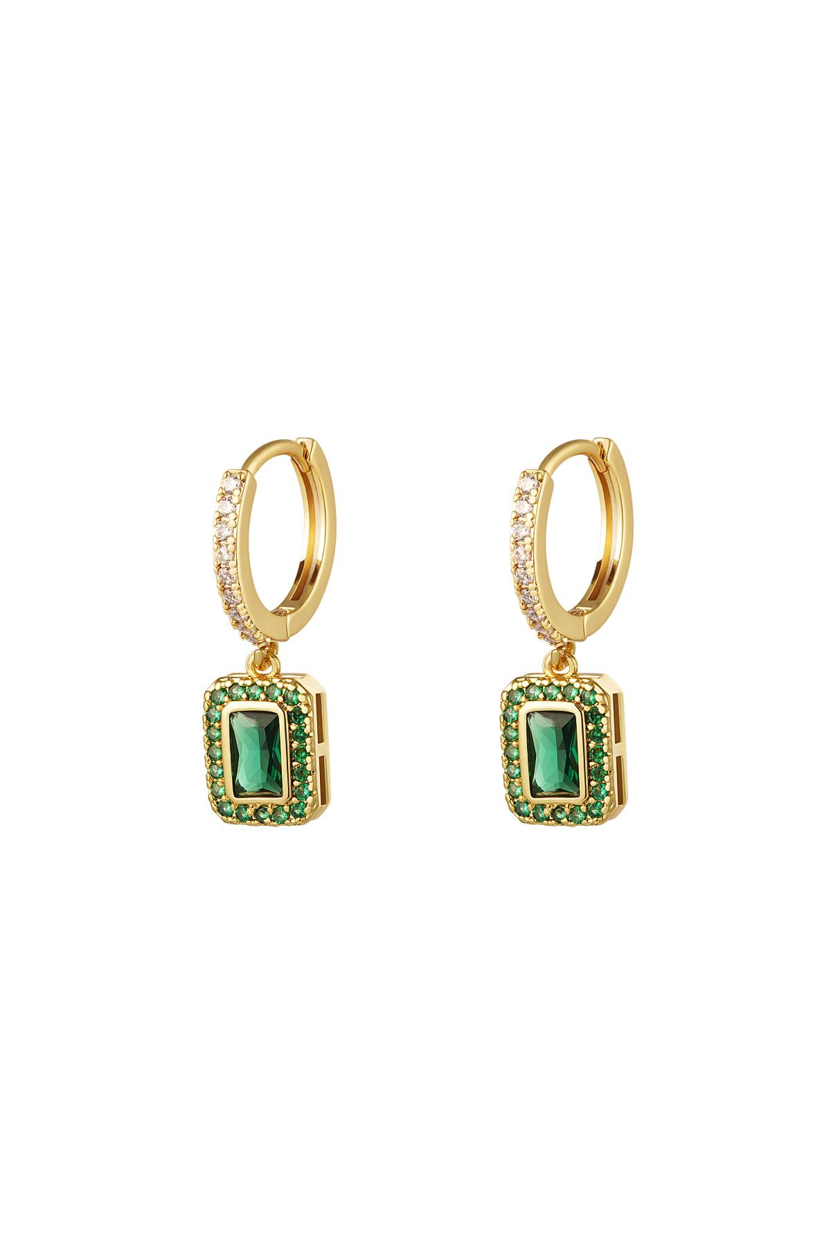 Earrings square with zircon - Sparkle Collection Green & Gold Copper 