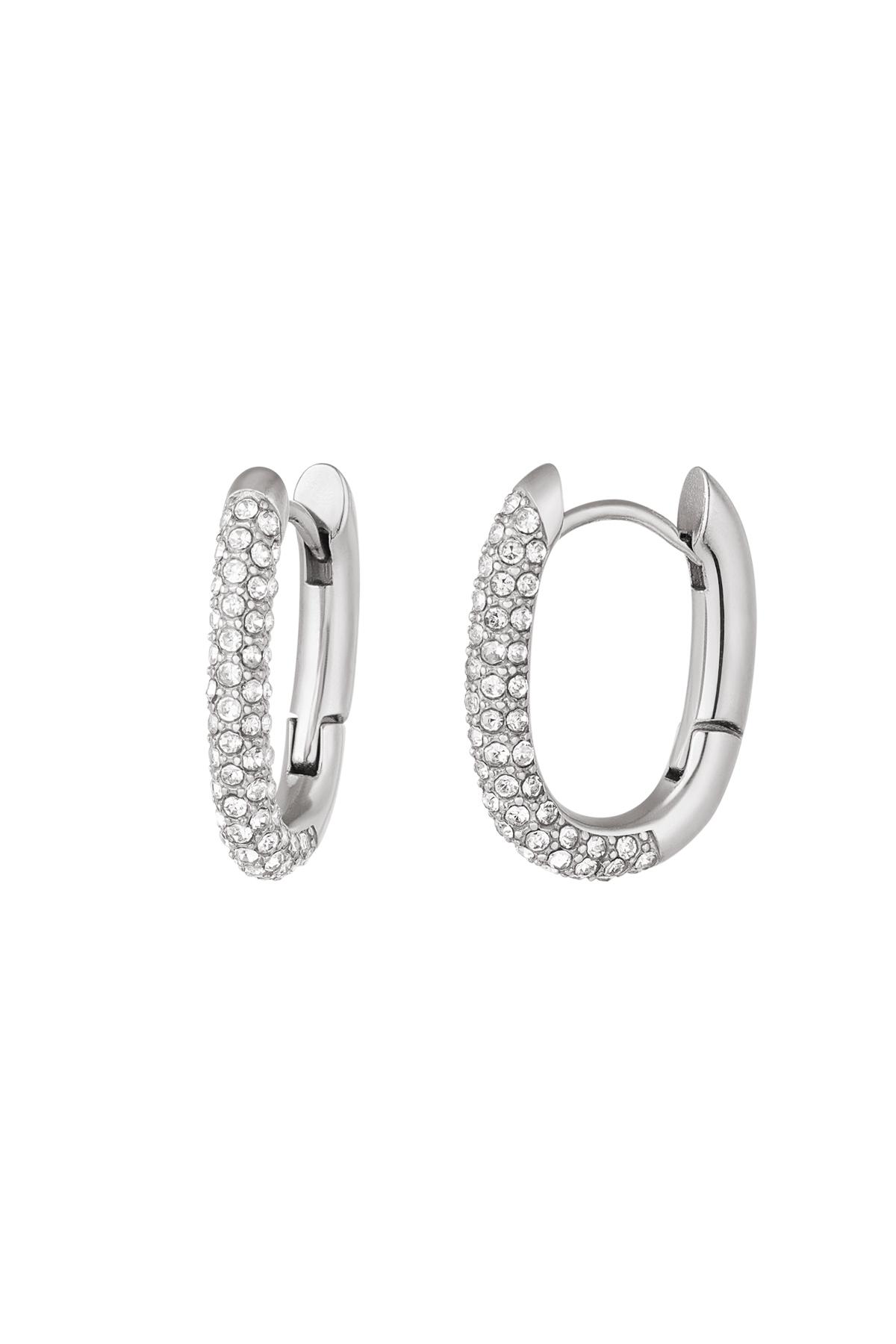 Earrings oval with zirconia Silver Color Stainless Steel 2