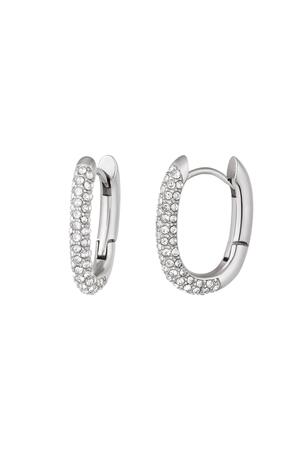 Earrings oval with zirconia Silver Stainless Steel h5 