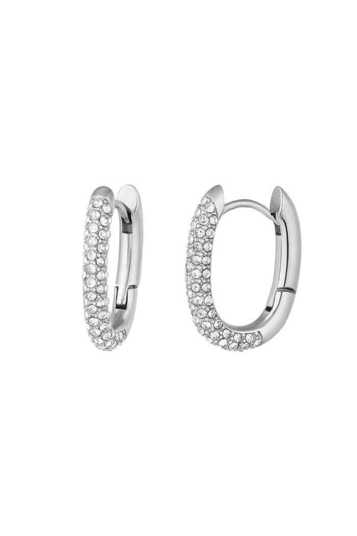 Earrings oval with zirconia Silver Stainless Steel 