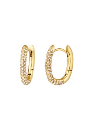 Earrings oval with zirconia Gold Stainless Steel h5 
