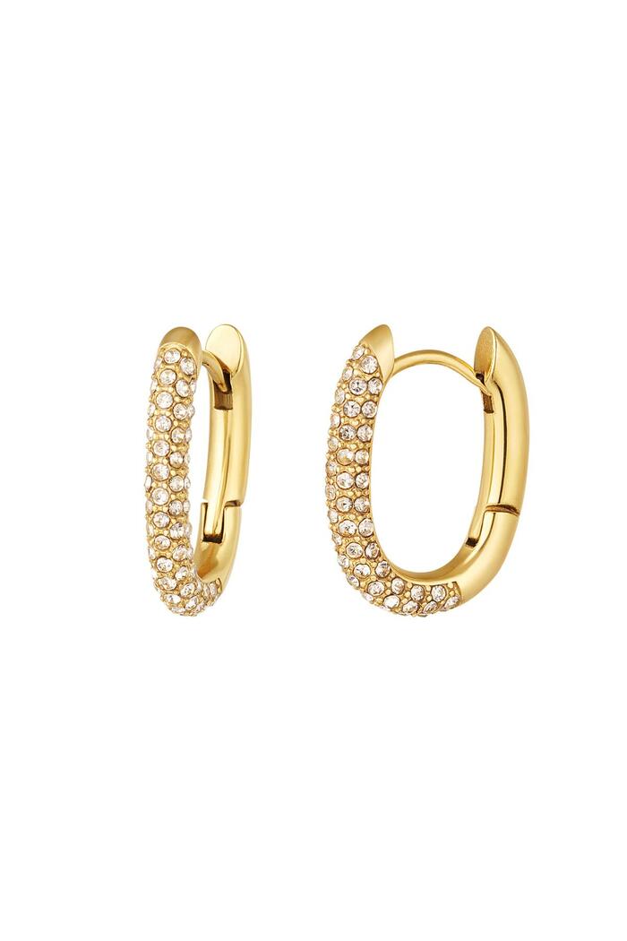 Earrings oval with zirconia Gold Stainless Steel 