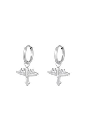 Earrings with airplane charm Silver Stainless Steel h5 