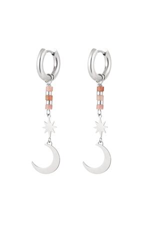 Earrings star/moon - Natural stone collection Pink & Silver Stainless Steel h5 