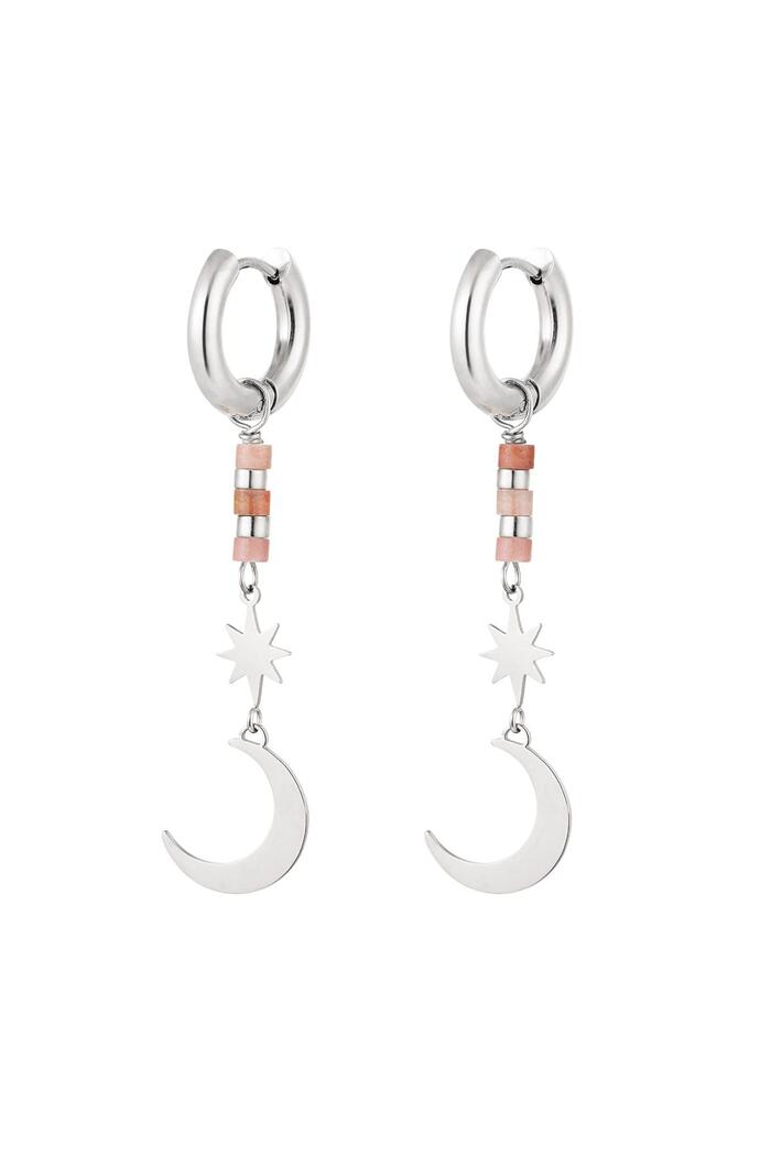 Earrings star/moon - Natural stone collection Pink & Silver Stainless Steel 