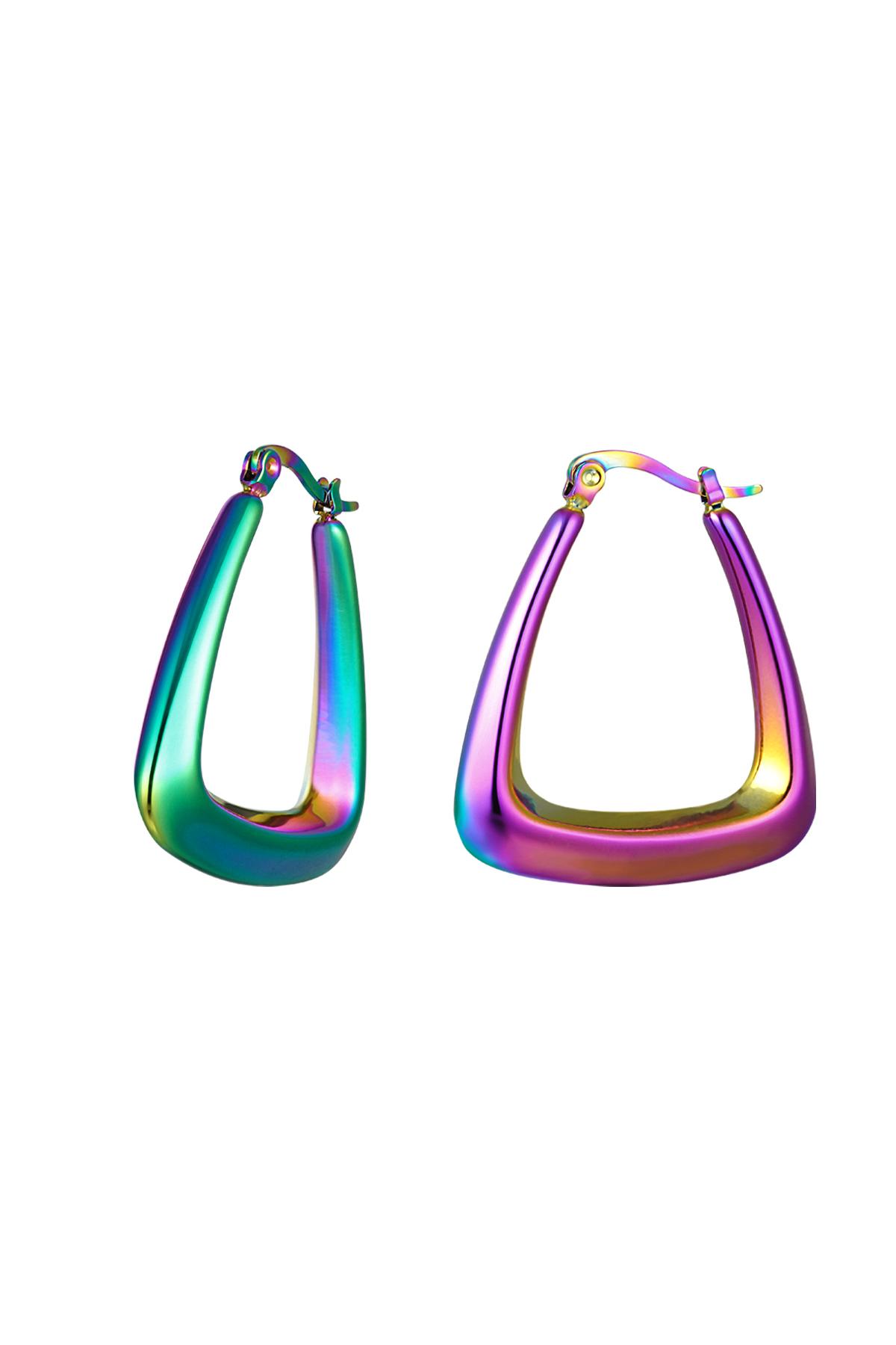Boucles d'oreilles triangle holographique Vert &amp; violet Acier inoxydable