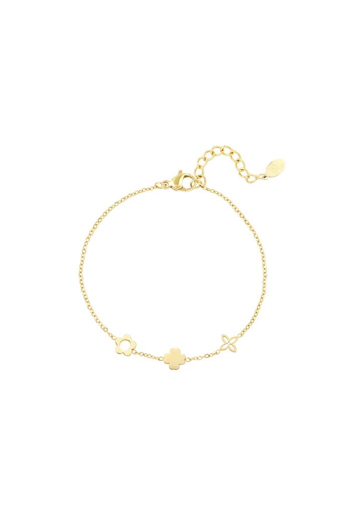 Bracelet with three different flowers Gold Stainless Steel 
