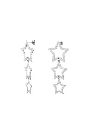 Star earrings with pattern Silver Stainless Steel h5 