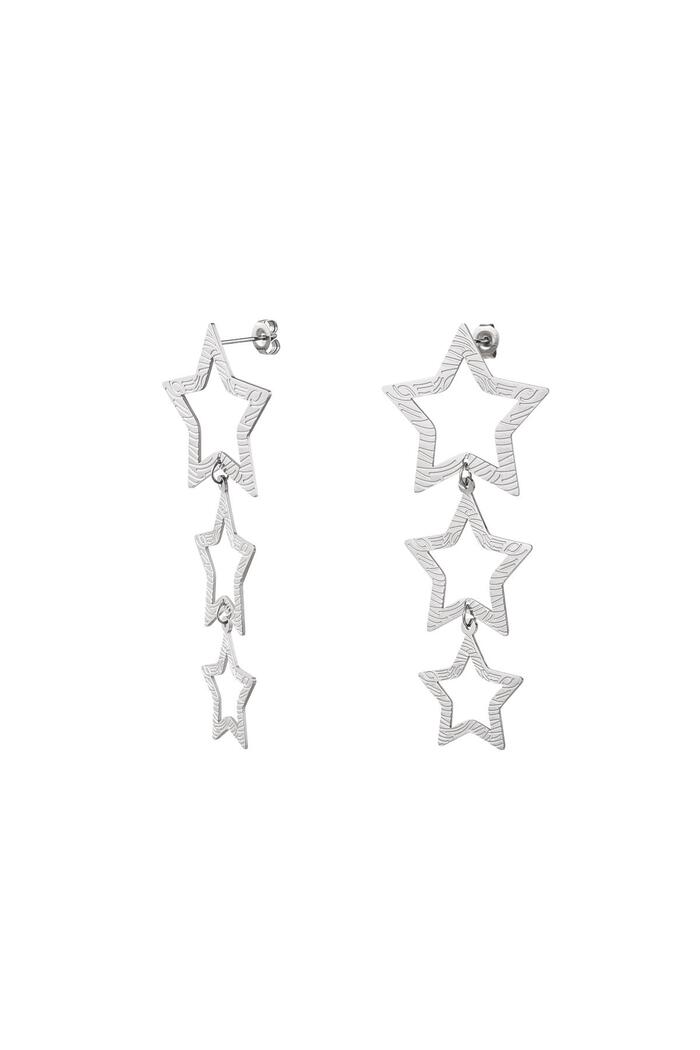 Star earrings with pattern Silver Stainless Steel 