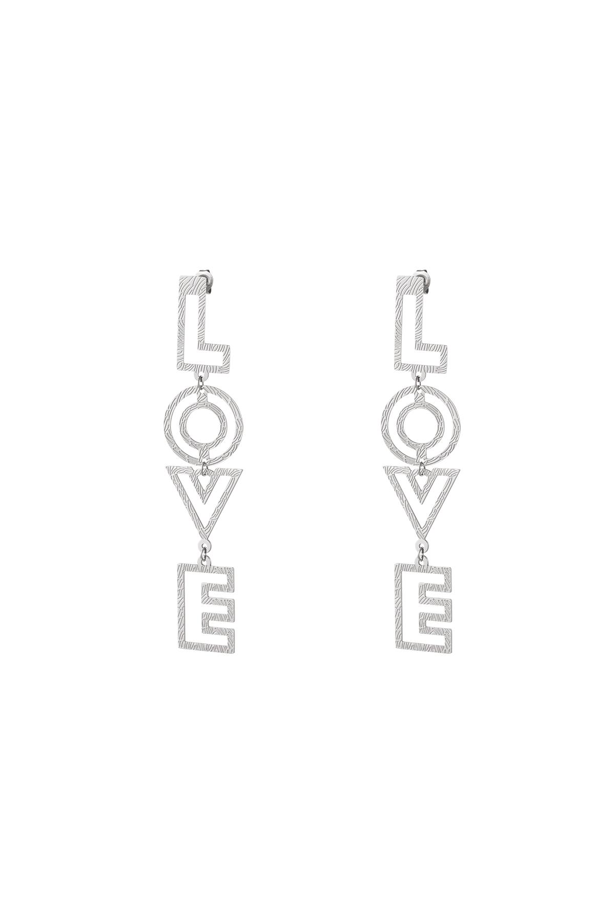 LOVE earrings with pattern Silver Color Stainless Steel 2