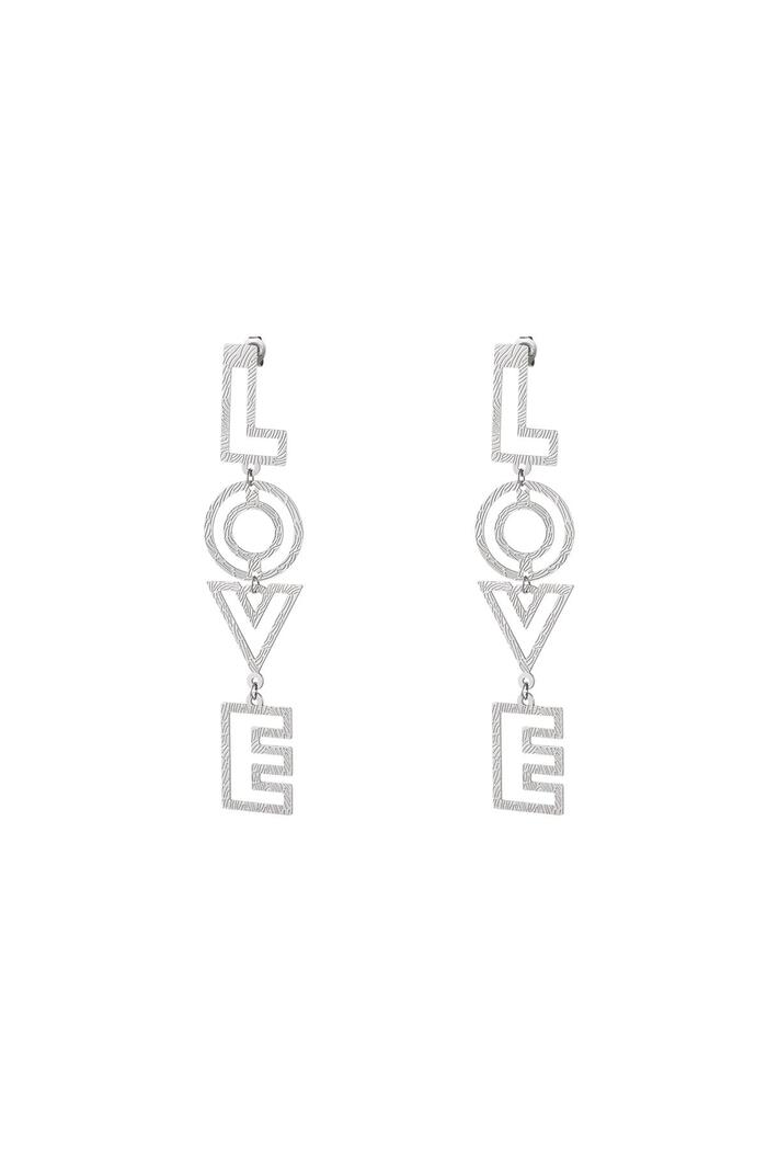 LOVE earrings with pattern Silver Stainless Steel 