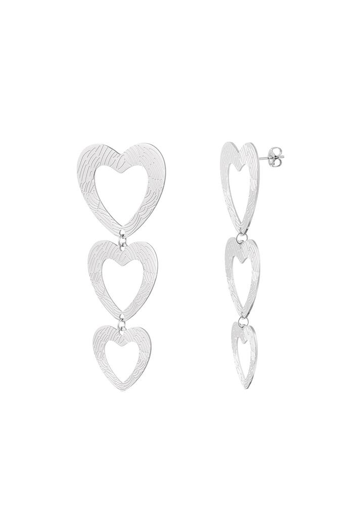 Heart earrings with pattern Silver Stainless Steel 