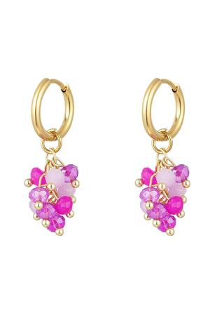 Earrings bunch of crystal beads Fuchsia Stainless Steel h5 