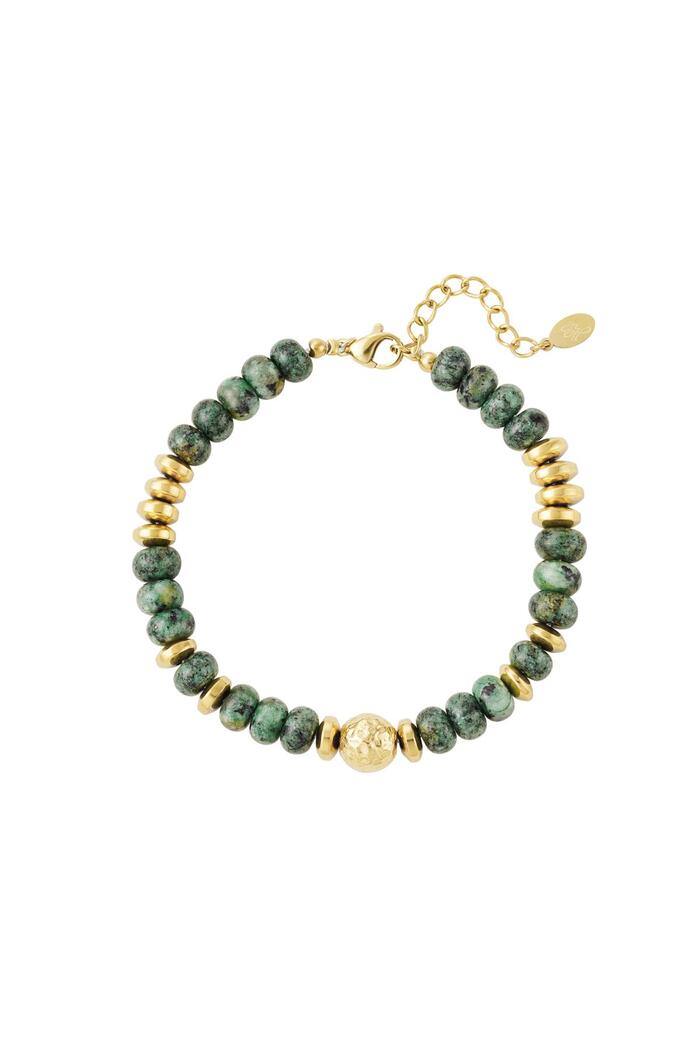 Armband met multi kleuren stenen kralen - Natuurstenen collectie Green & Gold Stone 
