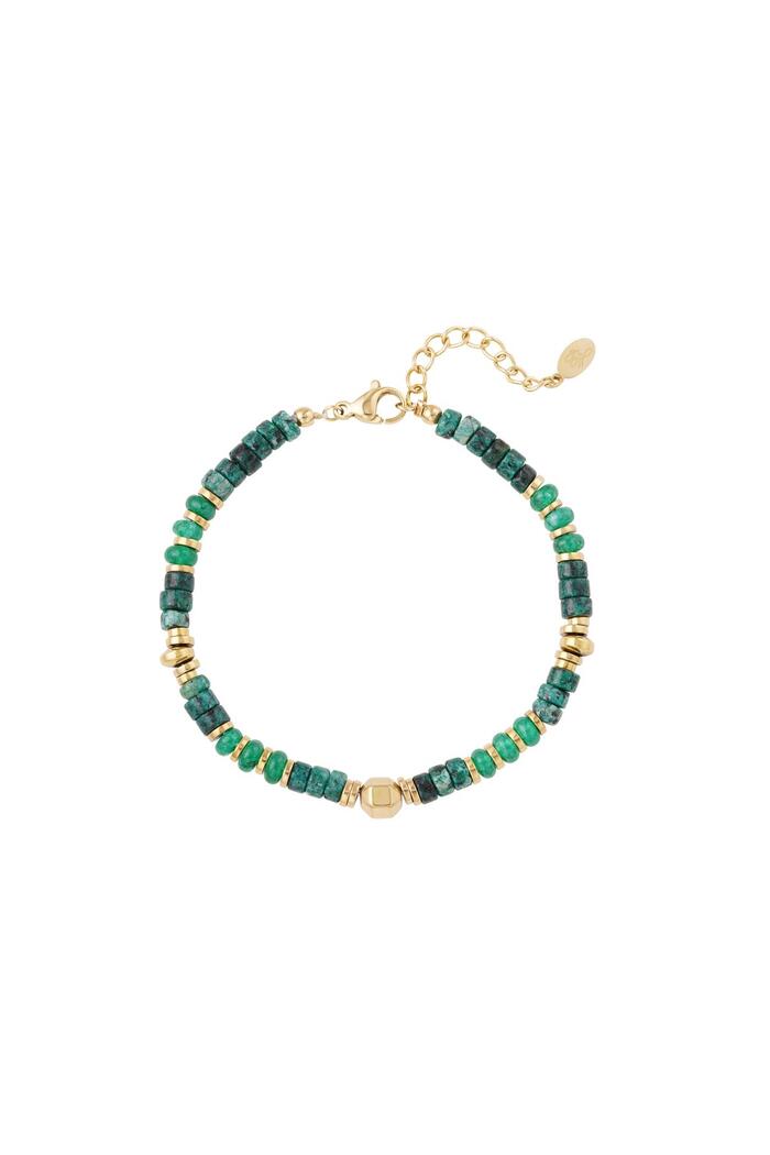 Bracelet with small colored stones Green & Gold Stainless Steel 