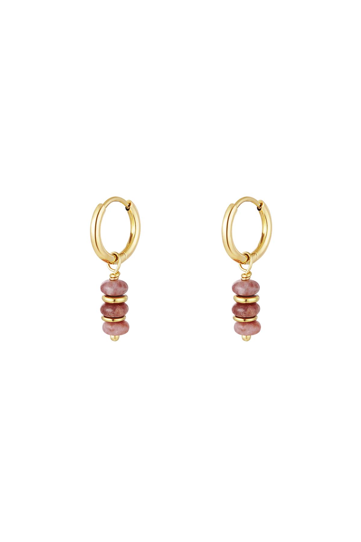 Earrings three stones Pink &amp; Gold Stainless Steel