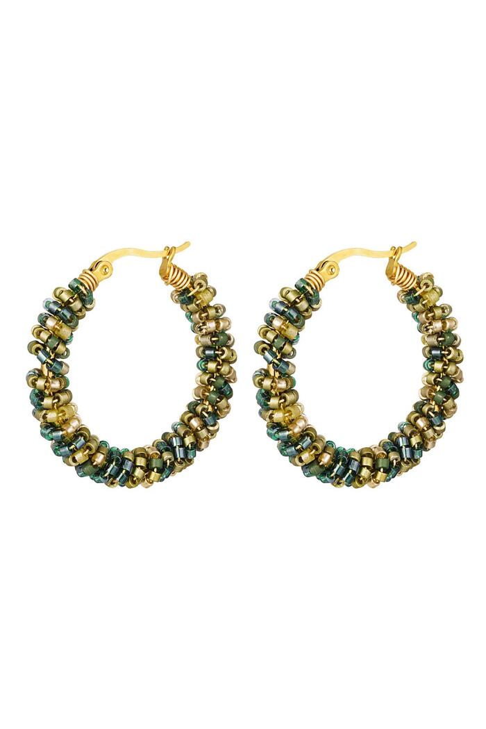 Earrings decorated with glass beads Green Stainless Steel 