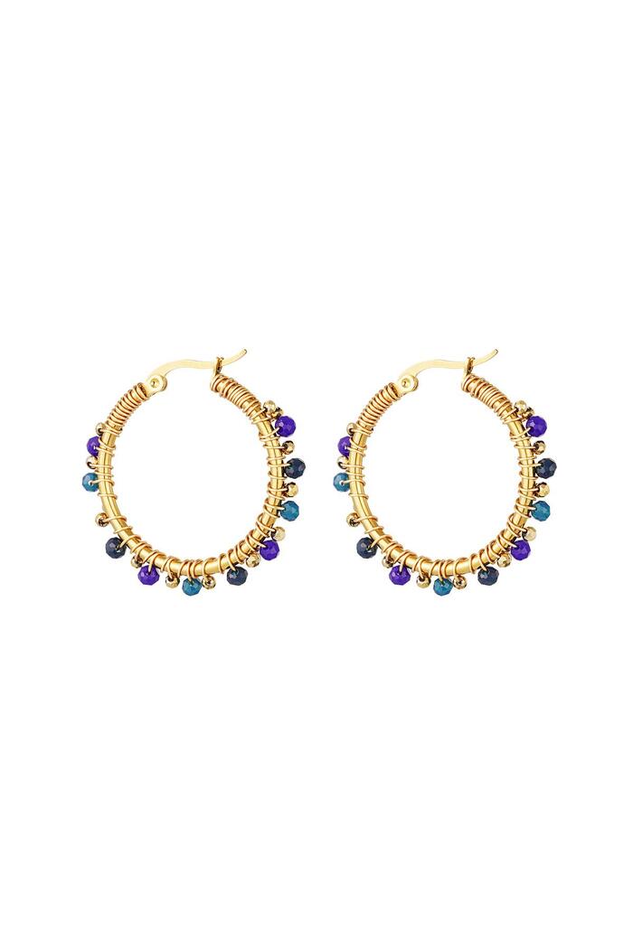 Hoop earrings with colored beads Blue Stainless Steel 