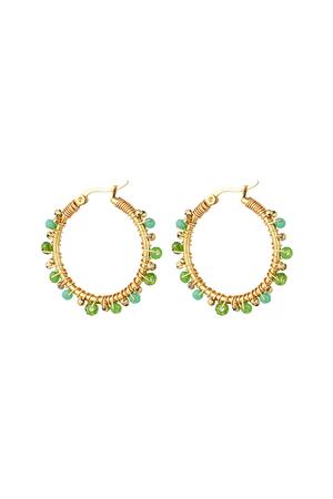 Hoop earrings with colored beads Green & Gold Stainless Steel h5 