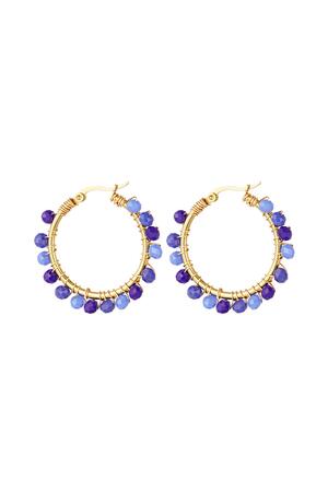 Hoop earrings with large colorful beads Blue Stainless Steel h5 