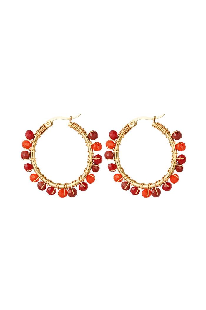 Hoop earrings with large colorful beads Burgundy Stainless Steel 