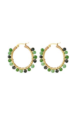 Hoop earrings with large colorful beads Green Stainless Steel h5 