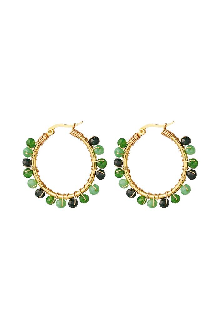 Hoop earrings with large colorful beads Green Stainless Steel 