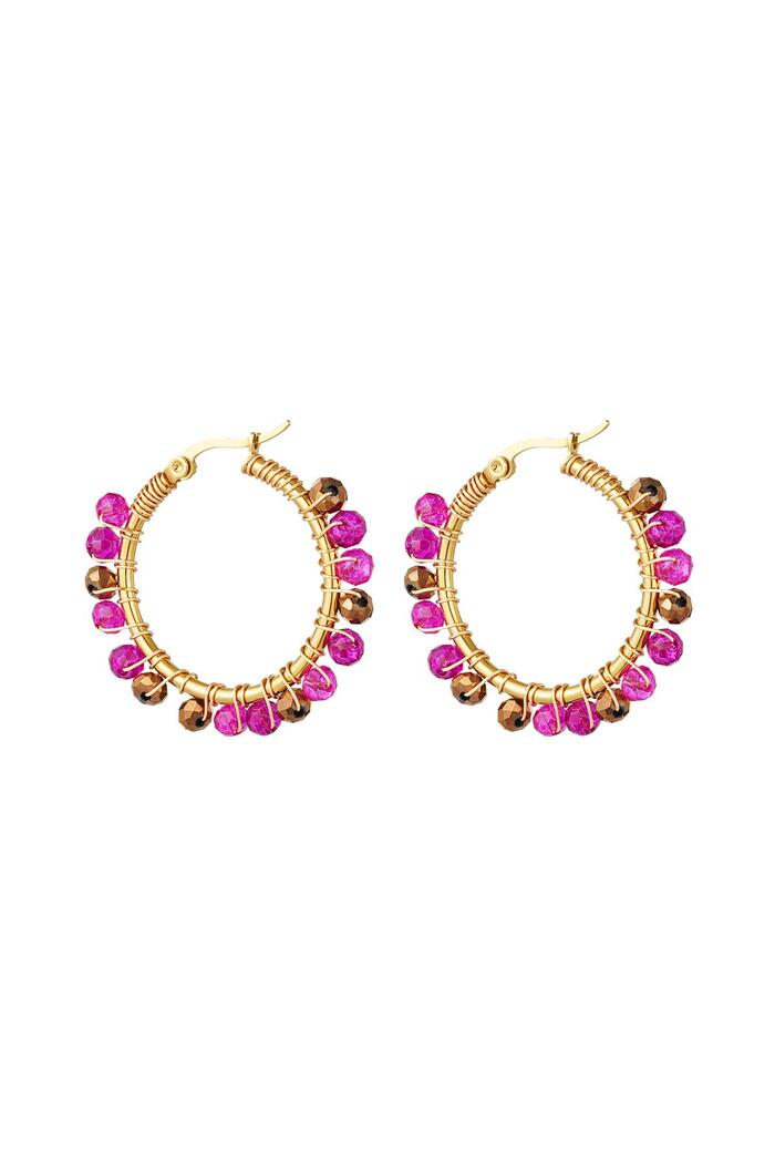Hoop earrings with large colorful beads Purple Stainless Steel 
