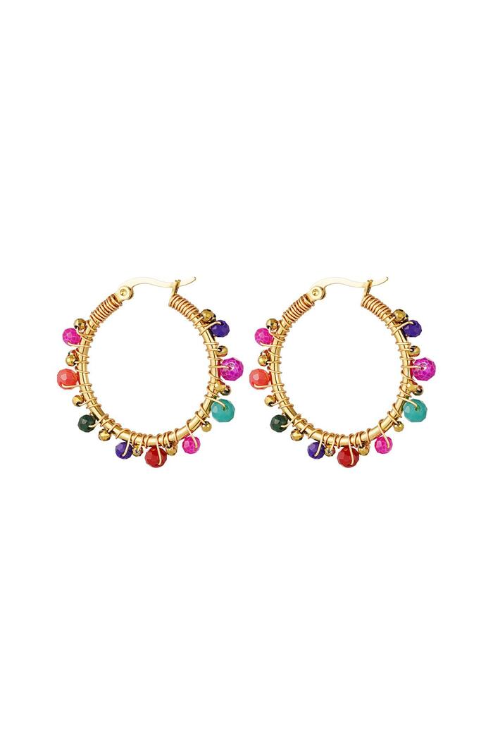 Hoops colored beads Gold Stainless Steel 