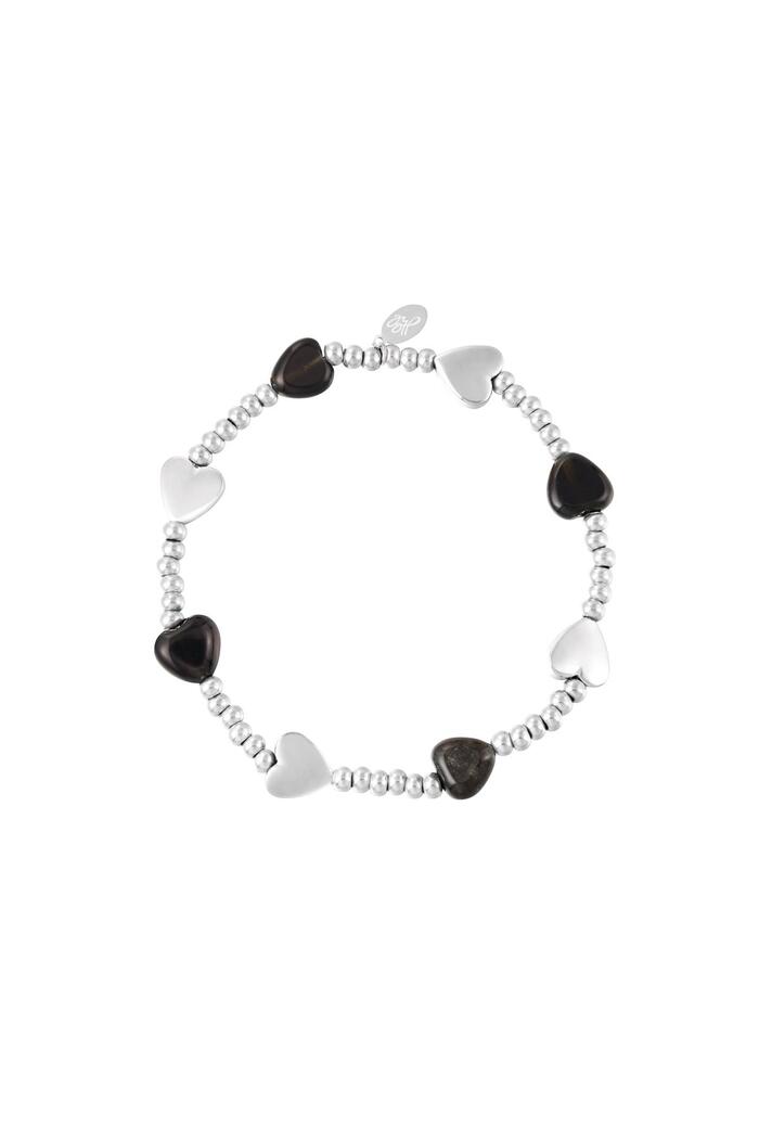 Bracelet perlé avec coeurs Noir & Argenté Stone 