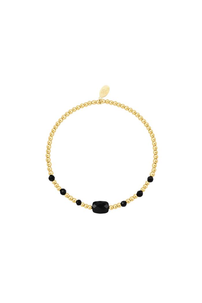 Bracelet perlé avec pierre carrée de couleur - Collection pierres naturelles Noir Stone 