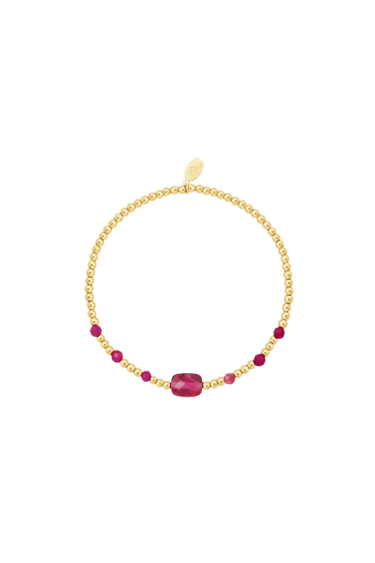 Bracelet perlé avec pierre carrée de couleur - Collection pierres naturelles Fuchsia Stone