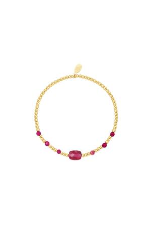 Beaded bracelet with colored square stone - Natural stones collection Fuchsia h5 