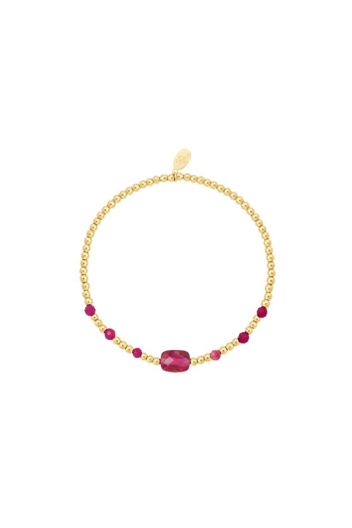 Beaded bracelet with colored square stone - Natural stones collection Fuchsia 