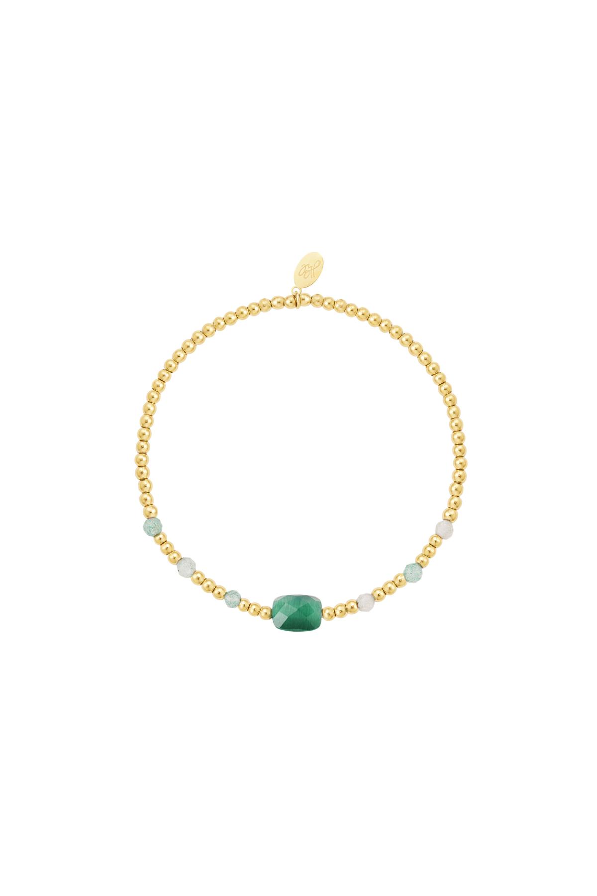 Bracelet perlé avec pierre carrée de couleur - Collection pierres naturelles Vert &amp; Or Stone