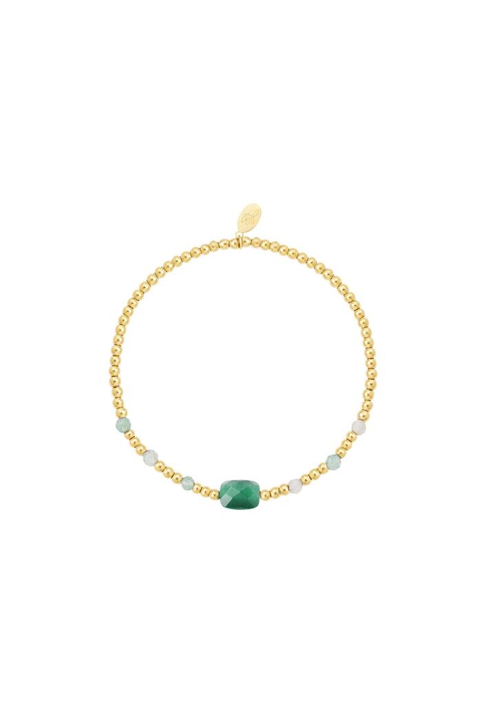Bracelet perlé avec pierre carrée de couleur - Collection pierres naturelles Vert & Or Stone 